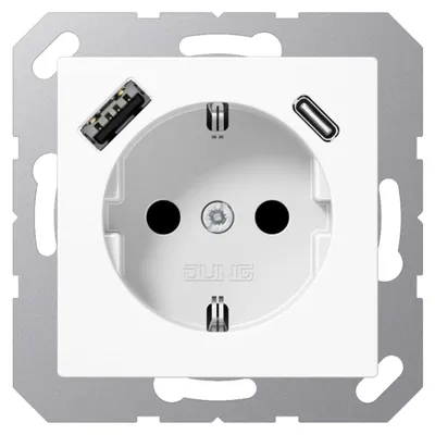 Productafbeelding van Jung SCHUKO-stopcontact met USB, type A1520-15CAWW, kleur alpinweiß