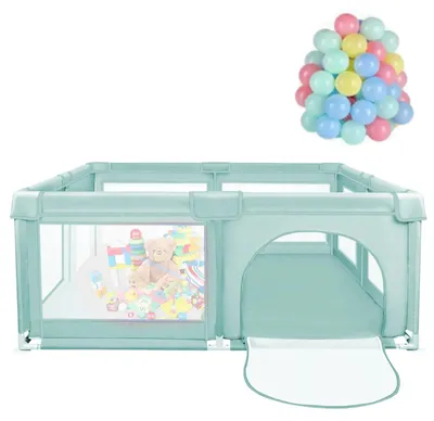 Immagine prodotto di Recinto gioco per bambini - Griglia di sicurezza 120x120 cm - Rete traspirante - Area gioco per bambini piccoli (1-2 anni) - Con 50 palline - Verde chiaro