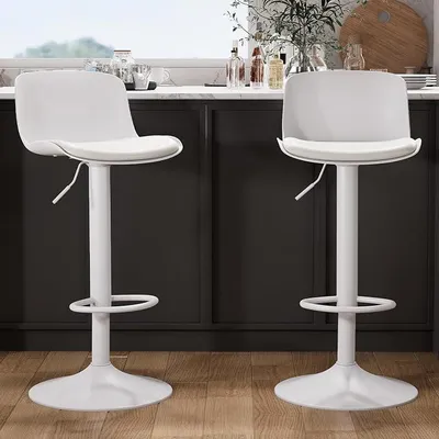 Produktbild von Barhocker 2er Set Weiß, Höhenverstellbare Barhocker mit Lehne, Drehbare Barstühle Küchenhocker für Küche & Tresen