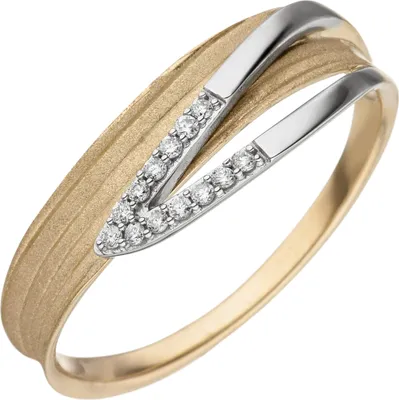 Produktbild von Gr. 60 Damen Ring 585 Gelbgold Weißgold bicolor matt 13 Diamanten Brillanten