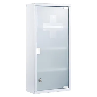 Produktbild von Theo&Cleo Medizinschrank Edelstahl abschließbar Medikamentenschrank Wandmontage 4 Fächer Apothekerschrank für Badezimmer und Haushalt Weiß