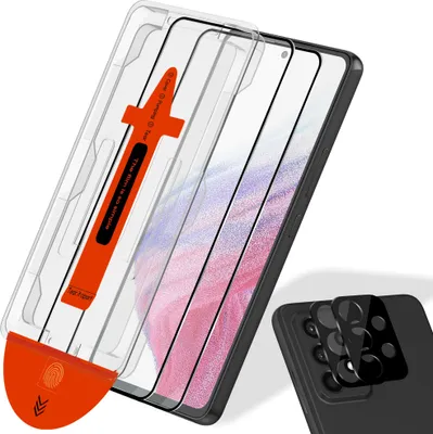 Produktbild von 2-Pack Samsung A53 Displayschutzfolie & 2-Pack Kameraschutz - Gehärtetes Glas | [Automatische Installation] - Blasenfrei