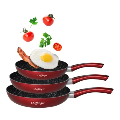 Obrázek produktu pro Sada pánví 3 ks indukční mramorová pánev proti poškrábání ø20-ø24-ø28cm pro všechny typy varných desek červená