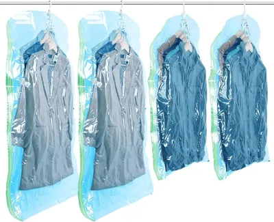 Productafbeelding van Hangende vacuümopslagkledingzakken 3-IN-1 Luchtdichte - Pakken - Kleding - Jassen 2 lange 53x27,6