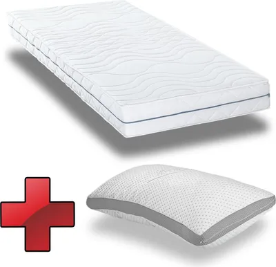 Zdjęcie produktu dla Ergonomiczny materac z zimnej pianki Supportho Premium 100 x 200 cm, wysokość 18 cm, poziom twardości H2/H3 + komfortowa poduszka do spania Supportho z efektem żelu 40 x 80 cm