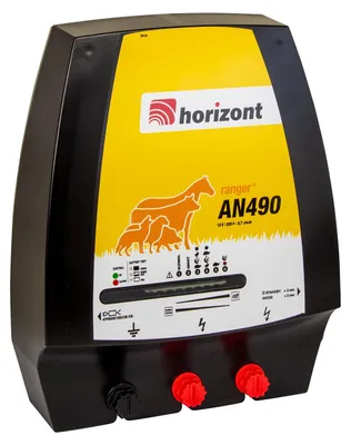 Produktbild von horizont Weidezaungerät 12V, ranger AN490 Weidezaungerät 230V, 6,5 Joule, 14500 Volt, Weidezaungerät, für Netzstrom, Batterie, Akku, Dualgerät für gehobene Ansprüche, trockene Bedingungen
