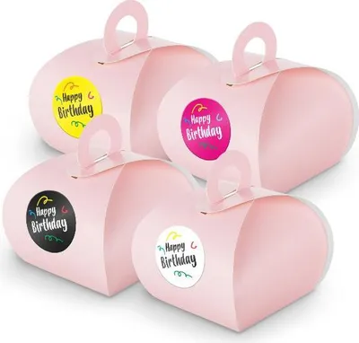 Produktbild von SET Happy Birthday Mix (Motiv39) 24x Geschenkschachtel mit Griff rosa + Sticker