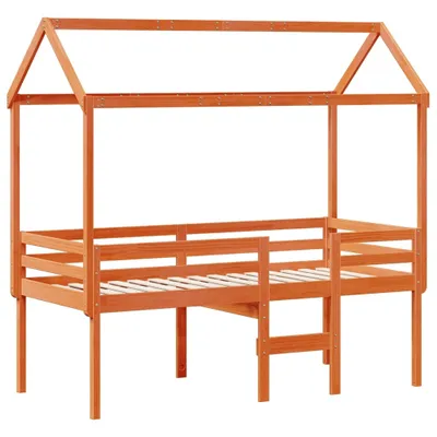Produktbild von Hochbett mit Dach Wachsbraun 90x190 cm Massivholz Kiefer