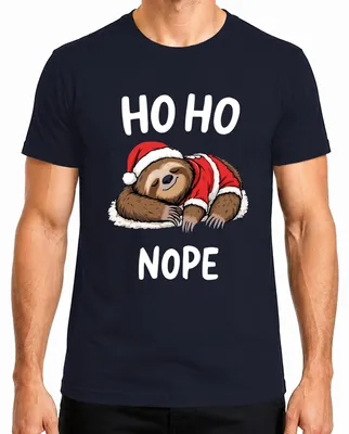 Immagine prodotto di HO HO NOPE Cappello di Natale del bradipo che dorme Regalo divertente Maglietta da uomo, marina, L