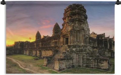 Produktbild von MuchoWow® Wandteppich Wandbehang Sonnenaufgang am Angkor Wat in Kambodscha 60x40 cm Tapisserie Dekoration Wandtuch - Wanddekorationen
