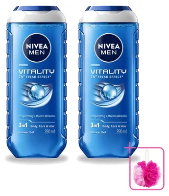 Produktbild von 2 x Nivea Men Vitality 3-in-1 Duschgel - 250 ml - Sparpackung - 2 Stücke