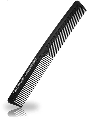 Produktbild von Carbonfaser Haarkamm, antistatisch, bruchfest, hitzebeständig, doppelseitig mit breiten & feinen Zähnen, mattes Schwarz, leicht, Kopfhautmassage