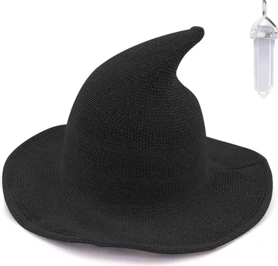 Produktbild von Hexenhut für Damen Halloween Harry Potter Hexe Hut Faltbare Kopfbedeckung Karneval Fasching Masquerade Cosplay Cap mit Weiße Kristallkette