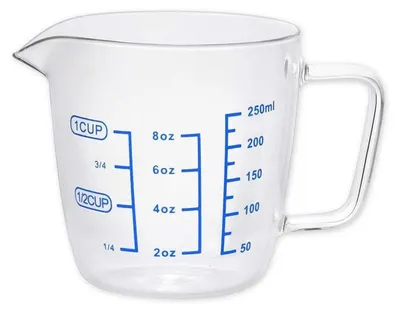 Image de Verre doseur en verre, 250 ml, avec graduation, en verre borosilicaté, résistant à la chaleur, adapté au micro-ondes
