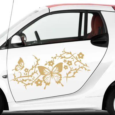 Produktbild von Aufkleber - 2 Stk. Autoaufkleber Butterfly Rankelement je 90cm x 40cm gold - Tuning Carystyling Heckscheibe Auto