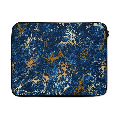 Produktbild von MuchoWow® Laptop Hülle 17 Zoll Laptoptasche Marmor - Textur - Gold - Blau - Zipper - Schutzabdeckung