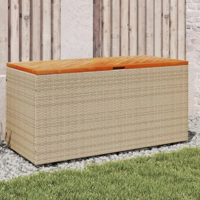 Produktbild von vidaXL Zahradní truhla béžová 110x50x54 cm Poly ratan Akátové dřevo
