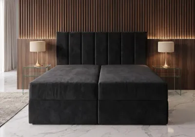 Produktbild von Polster-Boxspringbett Bonito 160x200 cm | Riviera 100 Schwarz| Mit 2 Matratzen und 2 Bettkästen –  (Lagerware)