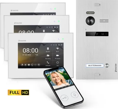 Produktbild von HD Video Türsprechanlage mit Smartphone App für 1 Familienhaus, 3x Monitor, Balter EVO HD WLAN