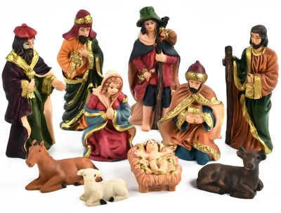 Krippenfiguren-Set, 10-teilig, Harz, 2,5–10 cm, Weihnachtsdekoration
