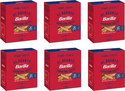 Produktbild von 6x Barilla Penne Rigate al Bronzo Bronze Gezogene Pasta 400g Rohe Verarbeitungsmethode