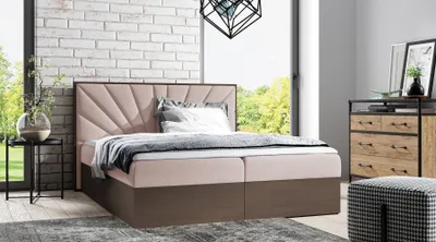 Produktbild von Kontinentales Bett 120x200 CHANTELLE 7 - dunkle Eiche / Rosa + GRATIS Matratzenauflage