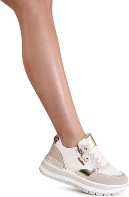 Produktbild von topschuhe24 3183 Damen Plateau Sneaker Keilabsatz Turnschuhe, Farbe:Beige, Größe:40 EU