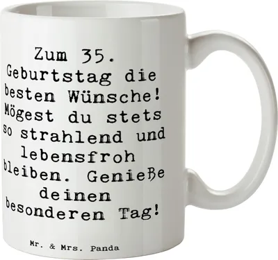 Produktbild von Mr. & Mrs. Panda Kaffeetasse Spruch 35. Geburtstag Glückwünsche - Weiß - Geschenk, Happy Birthday, Becher, besondere Momente teilen, Kaffeebecher, Teetasse, Tasse
