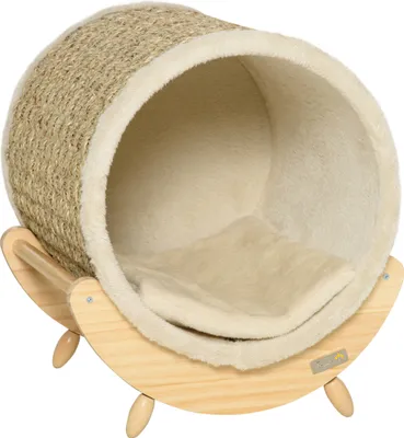 Produktbild von PawHut Katzenhöhle Katzenbett mit Regal Katzenhaus Katzenhütte Indoor Khaki