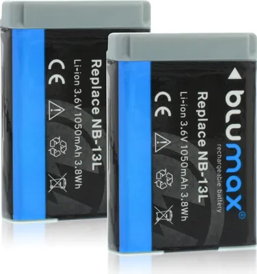 Produktbild von 2x Blumax Akku | für Canon NB-13L Digitalkamera | Kapazität 1050mAh |Spannung 3,6Volt | Video- und Kamerazubehör