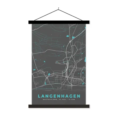 Produktbild von MuchoWow® Textilposter Stadtplan - Langenhagen - Deutschland - Karte 120x180 cm mit schwarzem Rahmen - Fotos