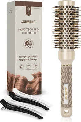 Image de Brosse Ronde Grande en poils de sanglier, manche antidérapant, Brosse à cheveux Ronde - 32MM