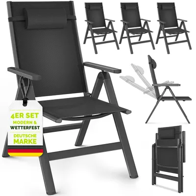 Obrázok produktu pre tillvex Premium 4 Piece Folding Garden Chair Anthracite Aluminium | Vysoké operadlo s podrúčkami | Nastaviteľné skladacie kreslo | Skladacie kreslo Balkón Záhrada Terasa