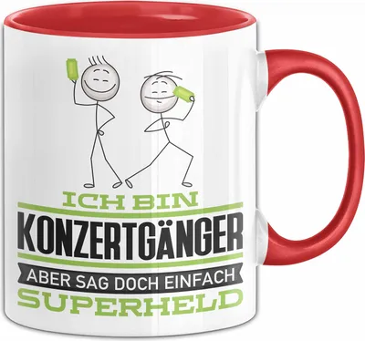 Produktbild von Konzertgänger Geschenk Tasse Ich Bin Konzertgänger Aber Sag Doch Einfach Superheld Lustige Geschenkdiee für Konzertgänger Kaffee-Becher (Rot)