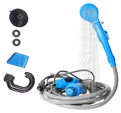 Produktbild von Campingdusche Außendusche Gartendusche - Mit Pumpe - 2 m Schlauch - Für Auto und Camping