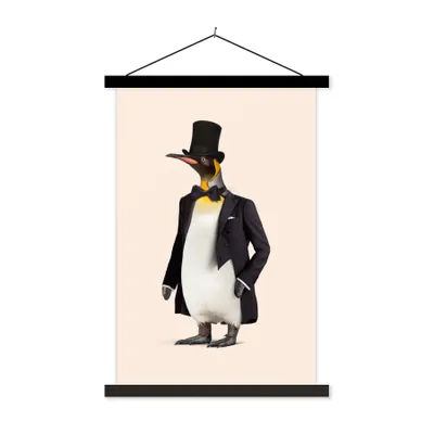 Produktbild von MuchoWow® Textilposter Pinguin - Tier - Hut - Colbert - Schwarz 60x90 cm mit schwarzem Rahmen - Poster Wohnzimmer