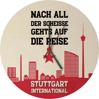Produktbild von Stuttgart Europapokal Wanduhr aus MDF mit Spruch Stuttgart International