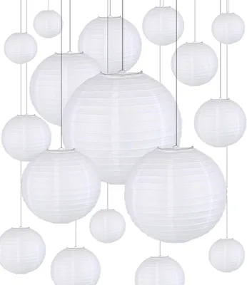 Imagen del producto de Linternas de papel redondas, blancas, 20 unidades, de diferentes tamaños, para jardín y celebraciones
