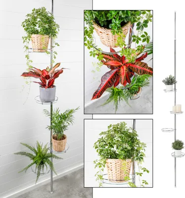 Produktbild von Teleskop Blumenregal (4 Ebenen) - Teleskop Blumenständer (vertikal) aus Metall und Glas, Blumenleiter draußen, Blumentreppe Metall, Pflanzenständer Garten oder Balkon Pflanzenregal
