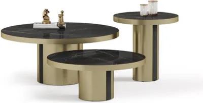 Produktbild von Luxus Couchtisch Set 3x Rundtische Moderne Wohnzimmer Beistelltische