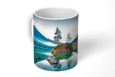 Produktbild von KitchenYeah® Tasse Kaffeetasse Kaffeebecher 350 ml Berge - See - Bäume - Natur - Wasser Teetasse - Fototasse - Becher - Keramikbecher - Teebecher - Kaffeetasse - Bürotasse