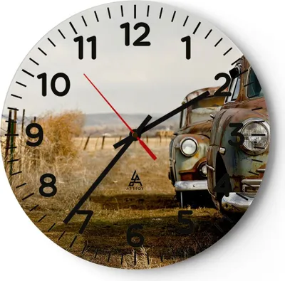 Produktbild von Wanduhr - Rund - Glasuhr - Auto Alt Feld - 30x30cm - Schleichendes Uhrwerk - Lautlos - zum Aufhängen bereit - Dekoration Modern - Wanddekoration aus Glas - C4AR30x30-0117