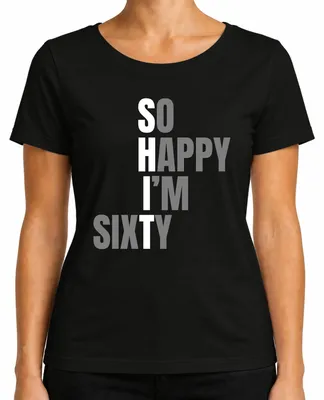 Imagen del producto de Camiseta para mujer, color negro, talla 3XL, con el texto "60 cumpleaños. ¡Qué feliz estoy de tener sesenta años! Idea de regalo divertida."