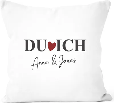 Produktbild von personalisierter Kissen-Bezug Du Ich Herz mit Namen anpassbar Geschenk Liebe SpecialMe® weiß unisize