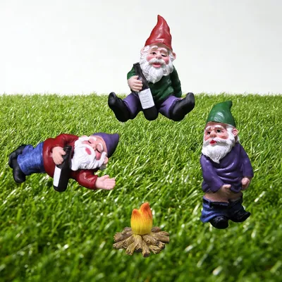 Image de Décorations de jardin amusantes - Figurines de nains - Décoration de jardin - Résine peinte à la main - Lot de 4 pièces - Multicolore