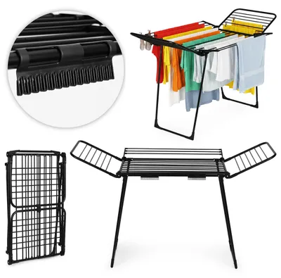 Immagine prodotto di Asciugatrice per bucato, modello da pavimento, lunghezza 25 metri, 4 stendini pieghevoli, colore nero, marca ModernHome