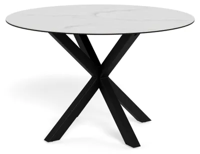 Produktbild von Esstisch Stela Rund Keramik Stahl Heller Marmor Ø 119 cm Höhe 76 cm 4 Personen hitzebeständig kratzfest