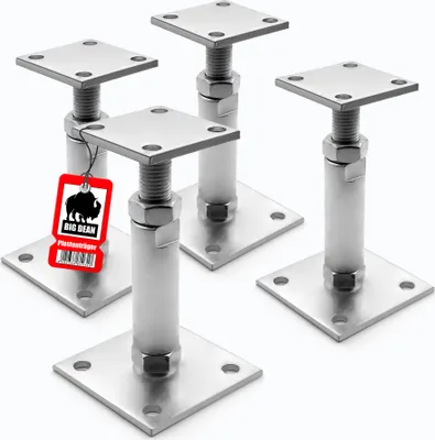 Four metal post supports are arranged on a white background.