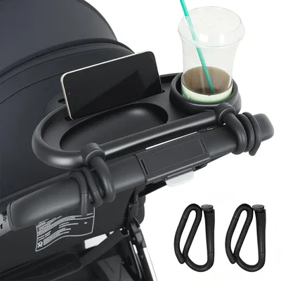Produktbild von Kinderwagen Tablett mit Getränkehalter und Handyhalter, Universal Snacktablett, abnehmbar, für Kinderwagen und Buggy