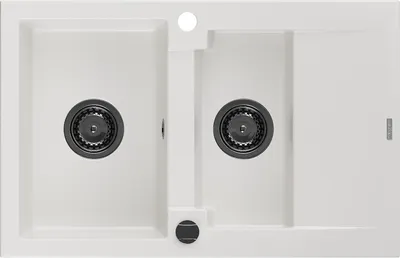 Immagine prodotto di Mexen Gaspar lavello in granito 1,5 vasche con scolapiatti 737 x 475 mm, bianco, sifone nero - 6507731505-20-B